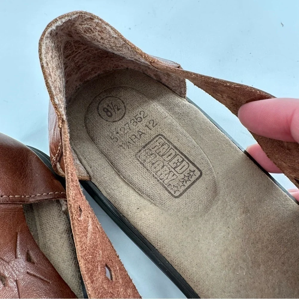 Faded Glory Tara flats size 8.5 brown leather square toe woven 80s 90s vintage
